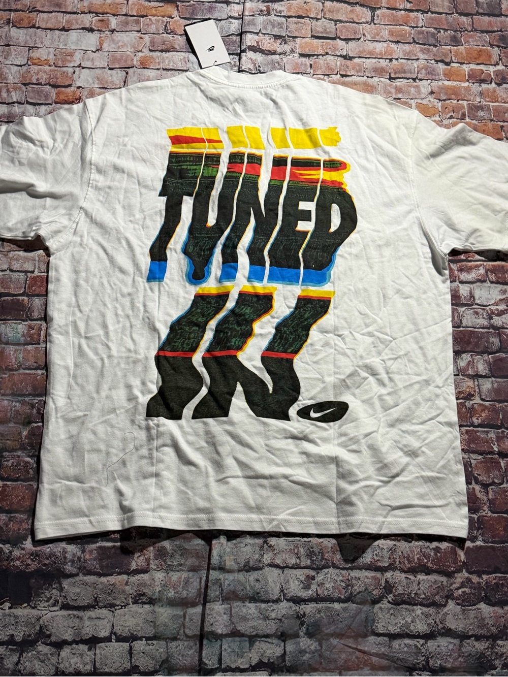 Nike White Short Sleeve Tee with Multicolor TUNED Graphic